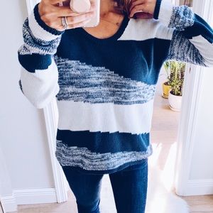 Asymmetrical Striped Marled Knit Sweater